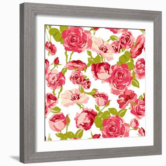 Vintage Seamless Roses Background-Varvara Kurakina-Framed Art Print