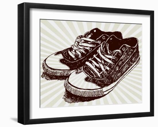 Vintage Sneakers Hand Drawn-tsaplia-Framed Art Print