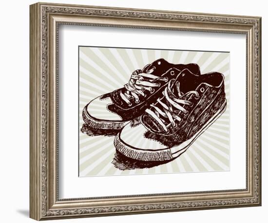 Vintage Sneakers Hand Drawn-tsaplia-Framed Premium Giclee Print