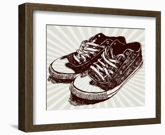 Vintage Sneakers Hand Drawn-tsaplia-Framed Premium Giclee Print