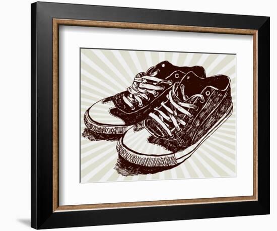 Vintage Sneakers Hand Drawn-tsaplia-Framed Premium Giclee Print