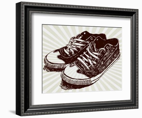 Vintage Sneakers Hand Drawn-tsaplia-Framed Art Print