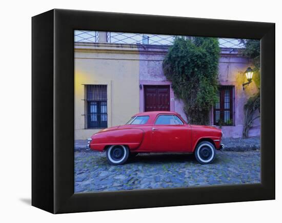 Vintage Studebaker car on a cobblestone lane of the historic quarter, Colonia del Sacramento, Colon-Karol Kozlowski-Framed Premier Image Canvas