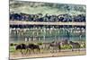 Vintage Style Image of Zebras and Wildebeests Walking beside the Lake in the Ngorongoro Crater, Tan-Travel Stock-Mounted Photographic Print