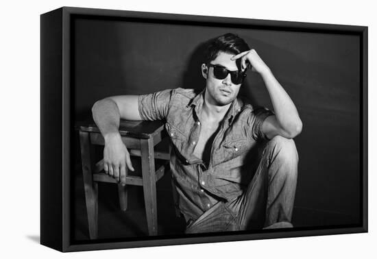 Vintage Stylized Black and White Photo of Young Male Model-matusciac-Framed Premier Image Canvas