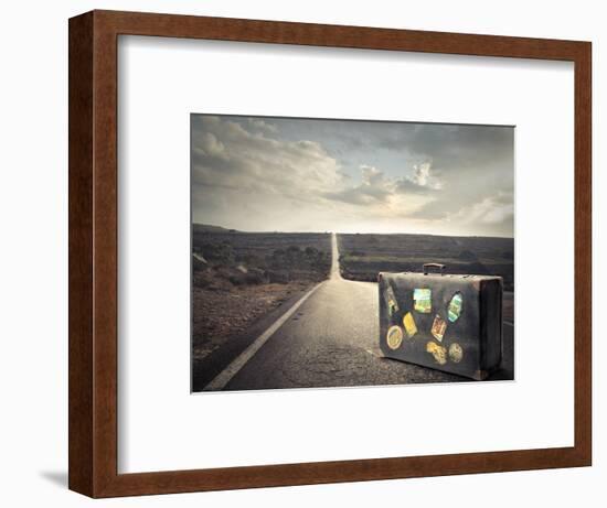Vintage Suitcase on a Deserted Road-olly2-Framed Photographic Print