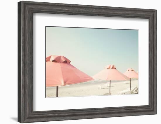 Vintage Summer Beach with Pink Pastel Parasols-Andrekart Photography-Framed Photographic Print