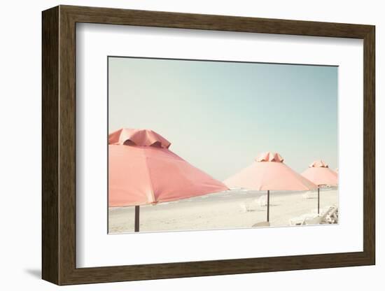 Vintage Summer Beach with Pink Pastel Parasols-Andrekart Photography-Framed Photographic Print