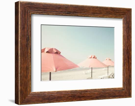 Vintage Summer Beach with Pink Pastel Parasols-Andrekart Photography-Framed Photographic Print