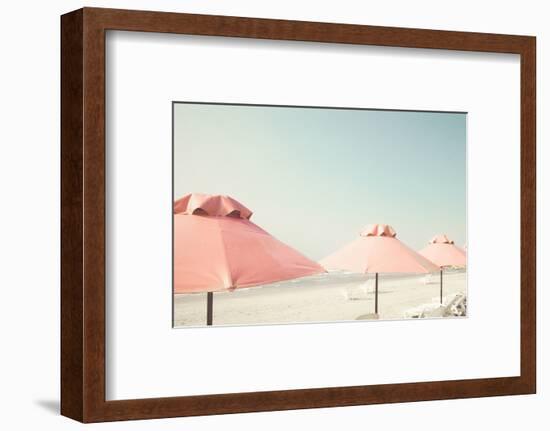 Vintage Summer Beach with Pink Pastel Parasols-Andrekart Photography-Framed Photographic Print