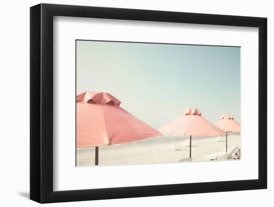 Vintage Summer Beach with Pink Pastel Parasols-Andrekart Photography-Framed Photographic Print