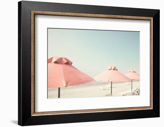 Vintage Summer Beach with Pink Pastel Parasols-Andrekart Photography-Framed Photographic Print