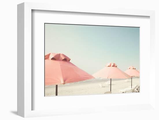 Vintage Summer Beach with Pink Pastel Parasols-Andrekart Photography-Framed Photographic Print