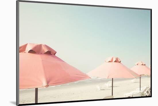 Vintage Summer Beach with Pink Pastel Parasols-Andrekart Photography-Mounted Photographic Print