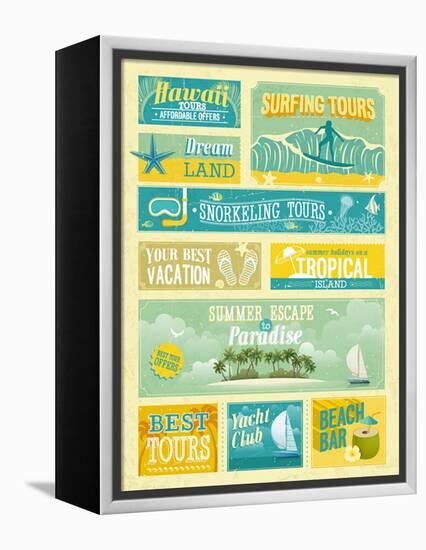 Vintage Summer Holidays And Beach Advertisements-avean-Framed Stretched Canvas