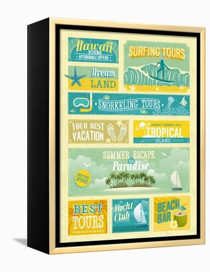 Vintage Summer Holidays And Beach Advertisements-avean-Framed Stretched Canvas