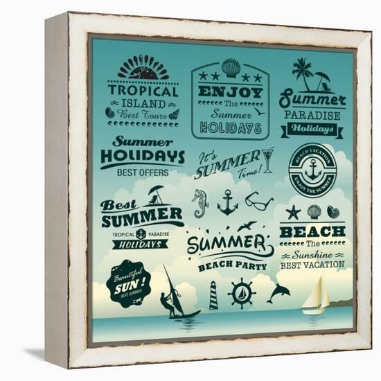 Vintage Summer Typography Design With Labels, Icons Elements Collection-Catherinecml-Framed Stretched Canvas