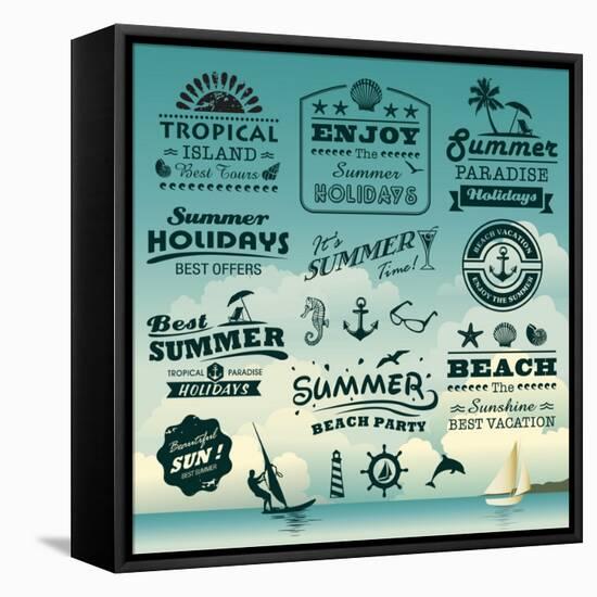 Vintage Summer Typography Design With Labels, Icons Elements Collection-Catherinecml-Framed Stretched Canvas