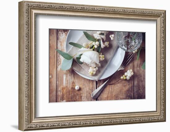 Vintage Table Setting with Floral Decorations-manera-Framed Photographic Print