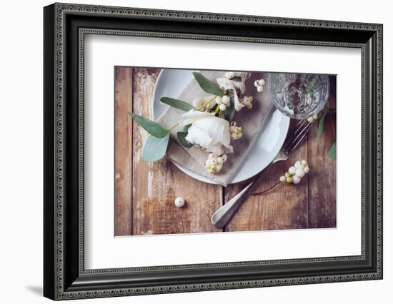 Vintage Table Setting with Floral Decorations-manera-Framed Photographic Print