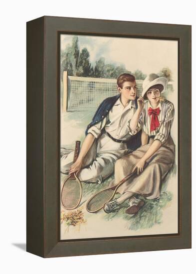 Vintage Tennis Couple-null-Framed Stretched Canvas