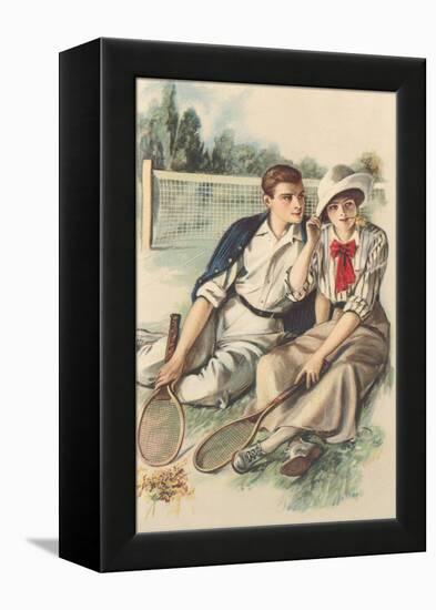 Vintage Tennis Couple-null-Framed Stretched Canvas