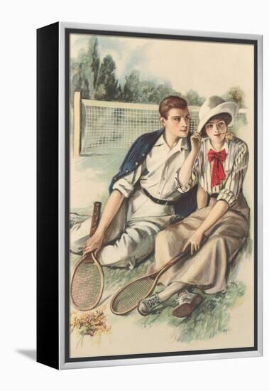 Vintage Tennis Couple-null-Framed Stretched Canvas