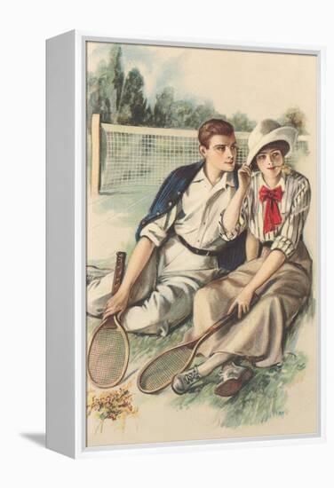 Vintage Tennis Couple-null-Framed Stretched Canvas