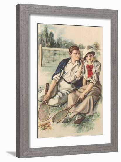 Vintage Tennis Couple-null-Framed Premium Giclee Print