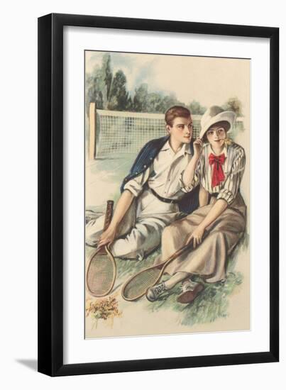 Vintage Tennis Couple-null-Framed Premium Giclee Print
