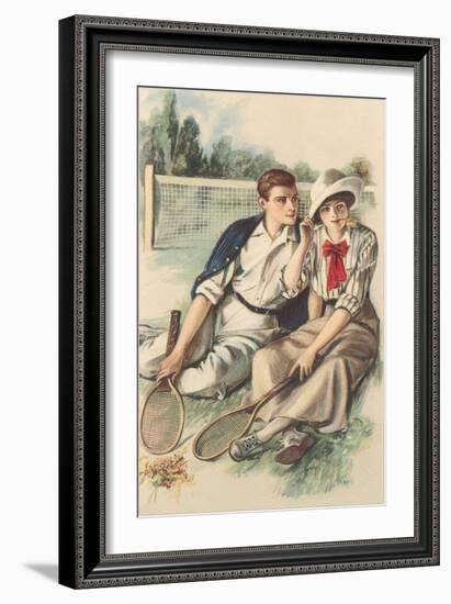 Vintage Tennis Couple-null-Framed Premium Giclee Print