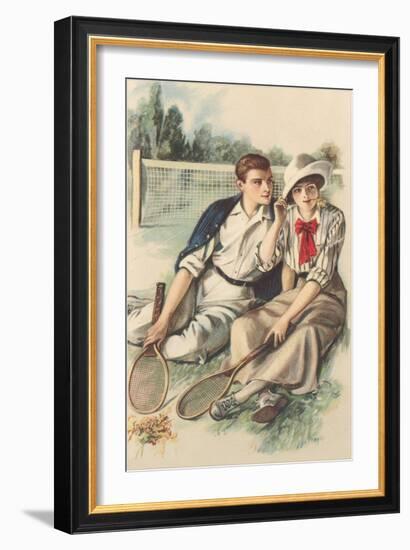 Vintage Tennis Couple-null-Framed Premium Giclee Print