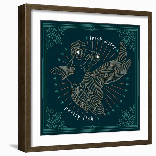 Vintage Thin Line Fish Label-karnoff-Framed Premium Giclee Print