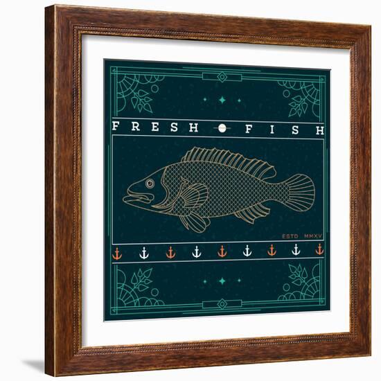 Vintage Thin Line Fish Label-karnoff-Framed Art Print