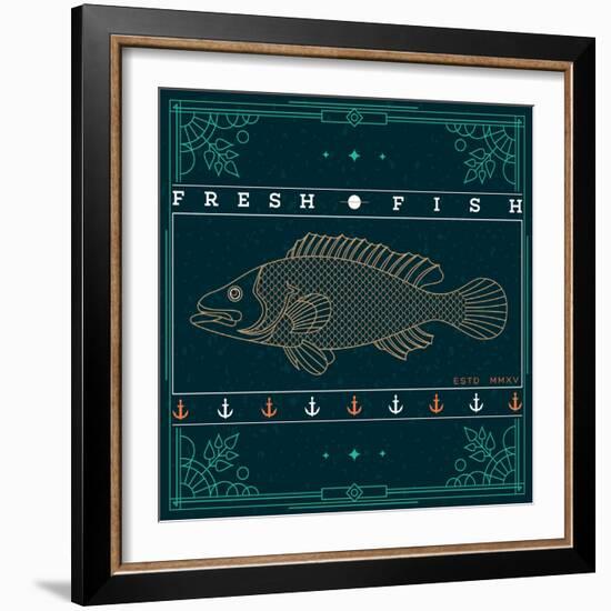 Vintage Thin Line Fish Label-karnoff-Framed Art Print