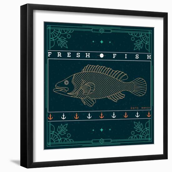 Vintage Thin Line Fish Label-karnoff-Framed Art Print