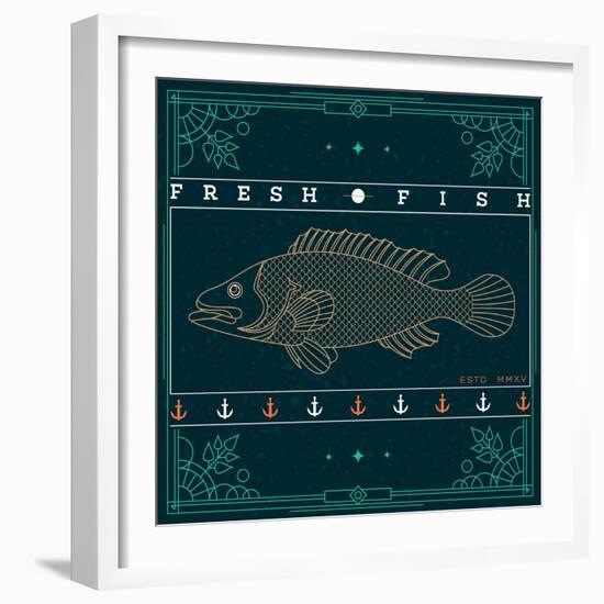 Vintage Thin Line Fish Label-karnoff-Framed Art Print