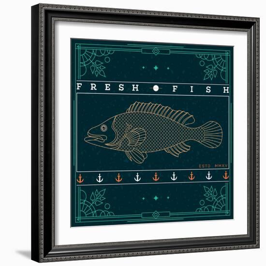 Vintage Thin Line Fish Label-karnoff-Framed Art Print