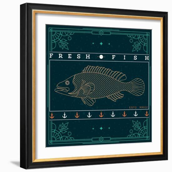 Vintage Thin Line Fish Label-karnoff-Framed Art Print