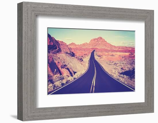 Vintage Toned Curved Desert Highway, Travel Concept, Usa.-Maciej Bledowski-Framed Photographic Print