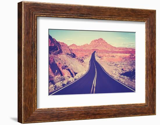 Vintage Toned Curved Desert Highway, Travel Concept, Usa.-Maciej Bledowski-Framed Photographic Print