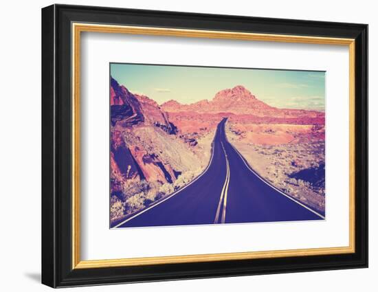 Vintage Toned Curved Desert Highway, Travel Concept, Usa.-Maciej Bledowski-Framed Photographic Print