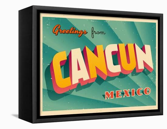 Vintage Touristic Greeting Card - Cancun, Mexico-Real Callahan-Framed Stretched Canvas