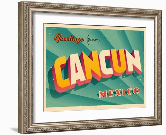 Vintage Touristic Greeting Card - Cancun, Mexico-Real Callahan-Framed Art Print