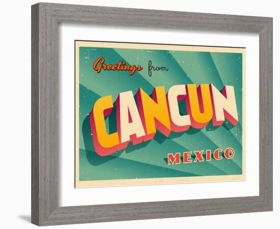 Vintage Touristic Greeting Card - Cancun, Mexico-Real Callahan-Framed Art Print