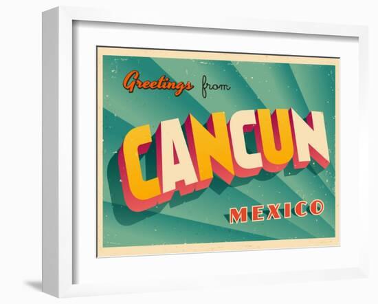 Vintage Touristic Greeting Card - Cancun, Mexico-Real Callahan-Framed Art Print