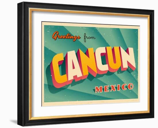 Vintage Touristic Greeting Card - Cancun, Mexico-Real Callahan-Framed Art Print