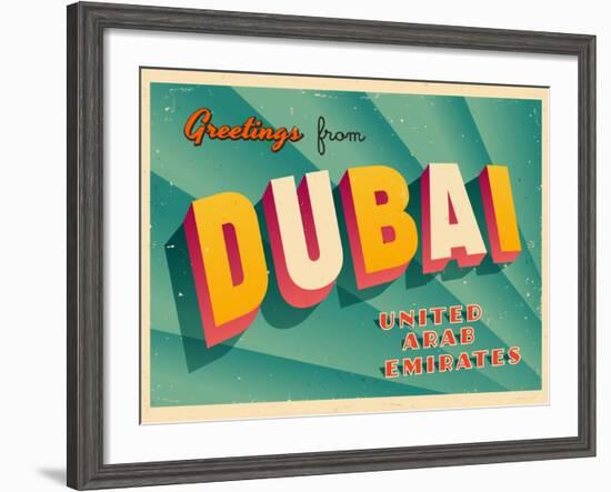 Vintage Touristic Greeting Card - Dubai, United Arab Emirates-Real Callahan-Framed Art Print