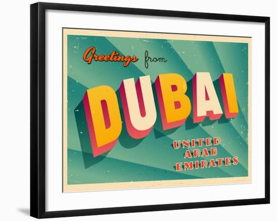 Vintage Touristic Greeting Card - Dubai, United Arab Emirates-Real Callahan-Framed Art Print