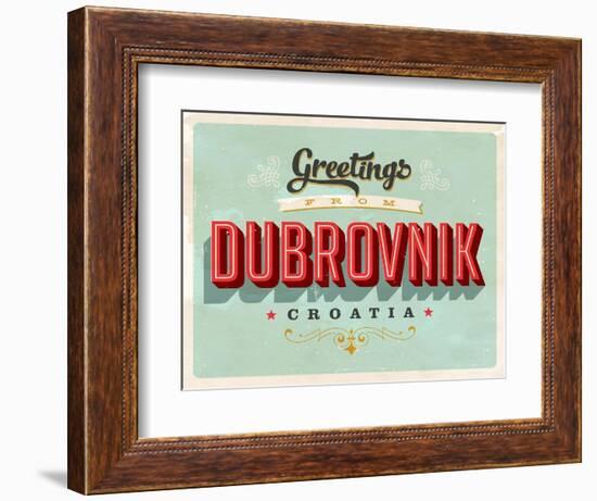 Vintage Touristic Greeting Card - Dubrovnik, Croatia-Real Callahan-Framed Art Print